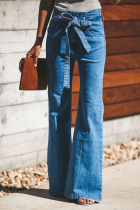 Street Plain With Belt Boot Cut Solid Color Bottoms