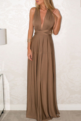 Fashion Elegant Solid Split Joint Backless Strap Design Evening Dress Dresses