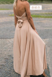 Fashion Elegant Solid Patchwork Backless Strap Design Evening Dress Dresses