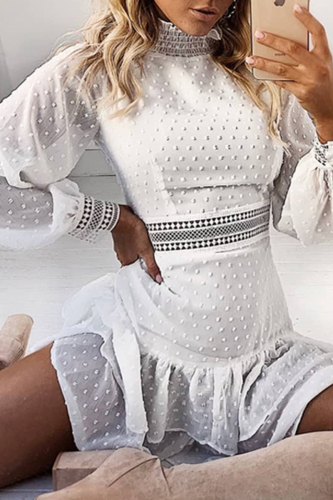 Fashion Solid Hollowed Out Half A Turtleneck Mesh Dress Dresses