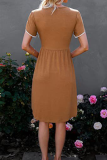 Casual Solid Split Joint O Neck Waist Skirt Dresses