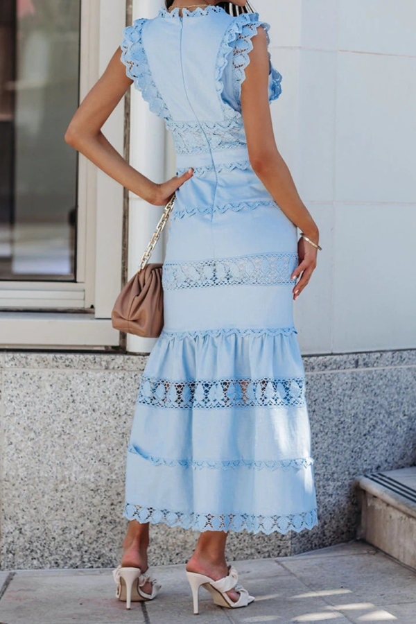 Casual Patchwork Lace V Neck Trumpet Mermaid Dresses(4 Colors)