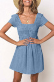 Fashion Casual Solid Split Joint Square Collar Pleated Dresses
