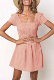 Fashion Casual Solid Split Joint Square Collar Pleated Dresses