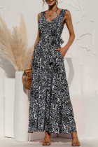 Fashion Casual Leopard Patchwork V Neck A Line Dresses