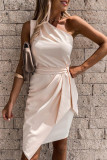 Fashion Simplicity Solid Patchwork One Shoulder Irregular Dresses