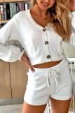 Fashion Street Solid Patchwork V Neck Long Sleeve Two Pieces