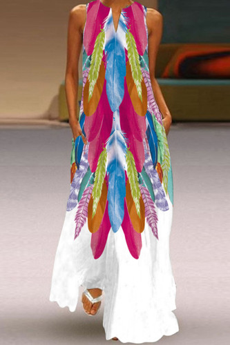 Fashion Street Print Patchwork V Neck A Line Dresses(7 Colors)