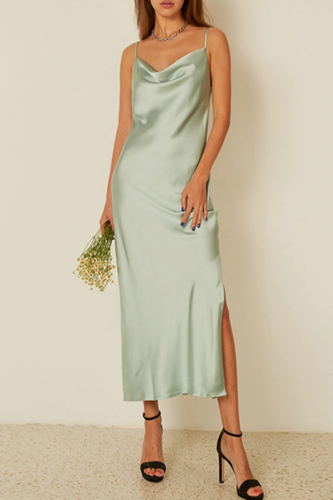 Fashion Elegant Solid Slit A Line Dresses