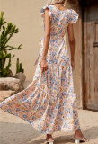 Fashion Elegant Floral Patchwork With Belt O Neck Dresses