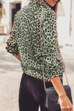 Fashion Leopard Patchwork Turndown Collar Tops