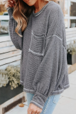 Casual Solid Patchwork Pocket O Neck Tops