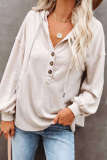 Casual Solid Draw String Hooded Collar Tops