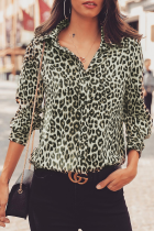Fashion Leopard Patchwork Turndown Collar Tops