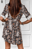 Fashion Leopard Patchwork Turndown Collar Shirt Dress Dresses