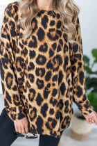 Casual Leopard Patchwork O Neck Tops