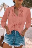 Casual Solid Lace V Neck Tops