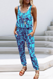 Casual Camouflage Print Patchwork O Neck Harlan Jumpsuits