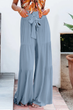 Casual Solid Bandage Loose High Waist Wide Leg Solid Color Bottoms