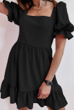 Fashion Casual Solid Patchwork Square Collar A Line Dresses