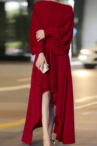 Celebrities Elegant Solid Solid Color Off the Shoulder Asymmetrical Dresses