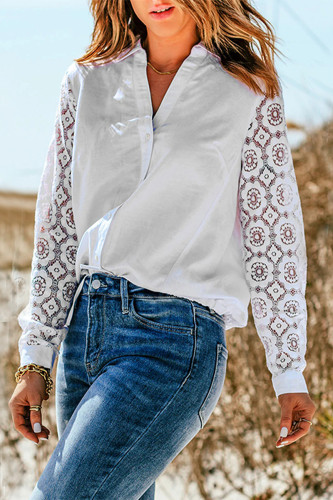 Fashion Casual Patchwork Lace Shirt Collar Tops