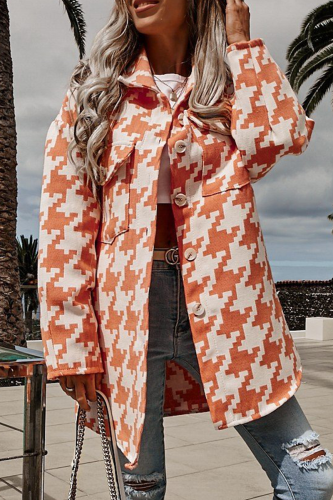 Casual Street Geometric Patchwork Buckle Turndown Collar Outerwear