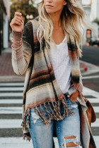 Casual Striped Tassel Patchwork Outerwear