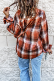 Casual Plaid Patchwork Buckle Turndown Collar Tops