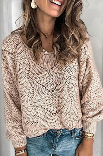Casual Solid Hollowed Out Patchwork O Neck Tops