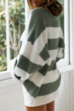 Casual Striped Patchwork Contrast O Neck Tops Sweater