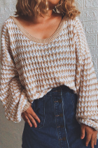 Casual Striped Patchwork V Neck Tops Sweater