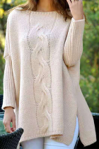 Casual Solid Slit O Neck Tops Sweater