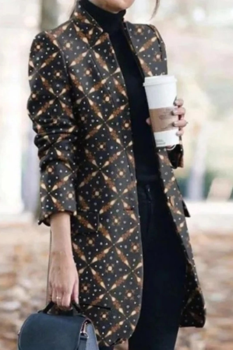 Casual Print Patchwork Turn-back Collar Outerwear Casual Print Patchwork Turn-back Collar Outerwear