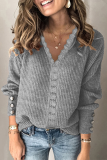 Casual Solid Lace Patchwork Buckle V Neck Tops