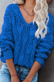 Casual Solid Hollowed Out V Neck Sweaters(4 Colors)