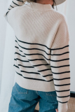 Sexy Striped Patchwork Zipper Zipper Collar Tops Sweater(3 Colors)