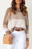 Casual Gradual Change Patchwork Basic O Neck Tops Sweater