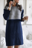 Fashion Casual Solid Patchwork O Neck Straight Dresses