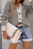 Casual Striped Patchwork Buttons V Neck Tops