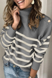 Casual Striped Patchwork Turtleneck Tops