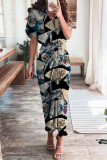 Fashion British Style Print Patchwork Turndown Collar A Line Dresses