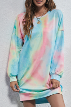 Casual Tie Dye Pocket O Neck Long Sleeve Dresses
