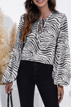 Elegant Animal Print Frenulum V Neck Tops