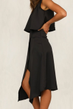 Casual Solid Backless Slit O Neck Sleeveless Two Pieces