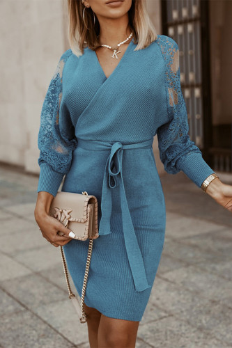 Work Daily Solid Hollowed Out Frenulum Backless V Neck Pencil Skirt Dresses