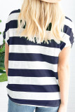 Fashion Casual Striped Patchwork O Neck T-Shirts