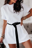 Casual Solid Basic With Belt O Neck T-shirt Dress Dresses