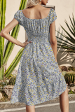 Elegant Floral Frenulum Flounce Square Collar A Line Dresses