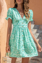 Fashion Street Print Patchwork V Neck A Line Dresses